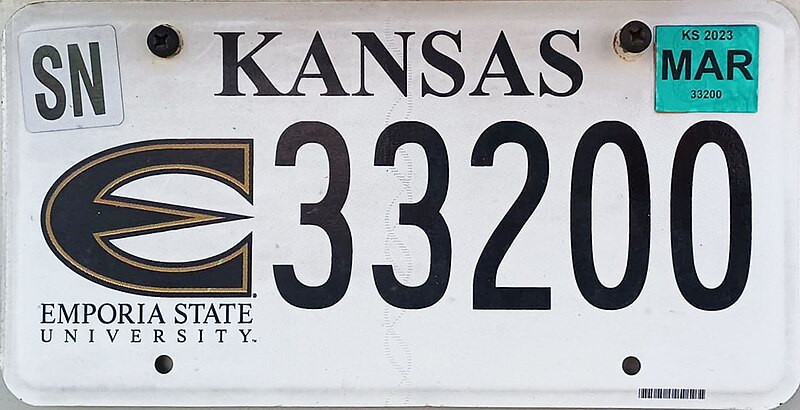 File:Kansas License Plate Emporia State Flat 2023 - Photo Credits to Kyle Eilts.jpg