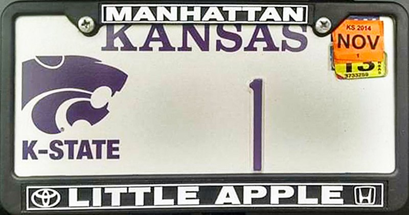 File:Kansas License Plate K-State Number 1 Embossed - Photo Credits to Kyle Eilts.jpg