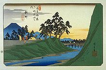 Hiroshige's print of Shinmachi-shuku, part of The Sixty-nine Stations of the Kiso Kaido series Kisokaido11 Shinmachi.jpg