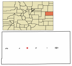 Местоположение Воны в округе Кит Карсон, штат Колорадо. 