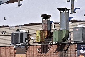 Ducted kitchen exhaust fans serving a restaurant