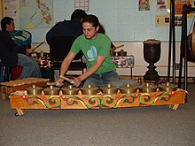 Those in the Sulu Archipelago play the kulintang on the floor. Kulintang 05.jpg