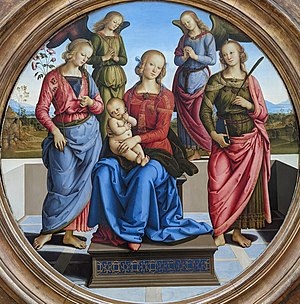 La Vierge et l'Enfant entourés deux anges, sainte Rose a sainte Catherine - Le Pérugin - Musée du Louvre Peintures INV 719.jpg