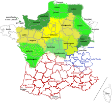 Carte des langues d'oïl. Le saintongeais est très proche du poitevin.