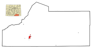 Las Animas County Colorado Incorporated and Unincorporated areas Trinidad Highlighted.svg