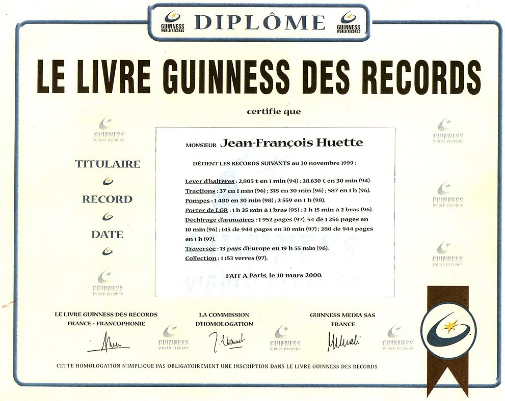 Le livre Guinness des Records Jean-François Huette