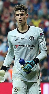 Arrizabalaga playing for Chelsea in the 2019 UEFA Super Cup Liverpool vs. Chelsea, 14 August 2019 37 (cropped).jpg