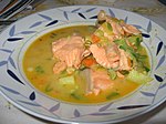 Lohikeitto is a creamy salmon soup and a common dish in Finland and other Nordic countries. Lohikeitto.jpg