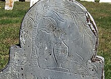 Urn and willow, on the gravestone of Lois Witham (d.1800). Old Burial Ground, Rockport MA LoisWitham d1800 Rockport CROP.jpg