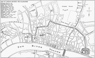 The Curtain Theatre is labelled in the top right of this London street map. Enlarge London theatres C16--C17, after Redwood.svg