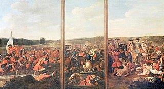 A Triptych of Scenes from the Battle of Blenheim, 1704: (1) The Attack of the Village (2) A Brigade of French Foot Cut Down when abandoned by their Horse (3) Prince Eugene of Savoy attacking the Left