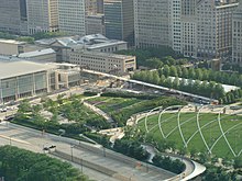 Lurie Garden and the Jay Pritzker Pavilion have both been rented for private events. Lurie garden and bridgeway.JPG