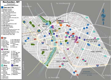 A map of certain attractions within the Inner Loop Map - Rochester NY Downtown - big icons.svg