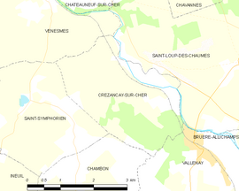 Mapa obce Crézançay-sur-Cher