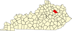 Kort over Kentucky, der fremhæver Bath County