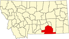 Location of Big Horn County in Montana Map of Montana highlighting Big Horn County.svg