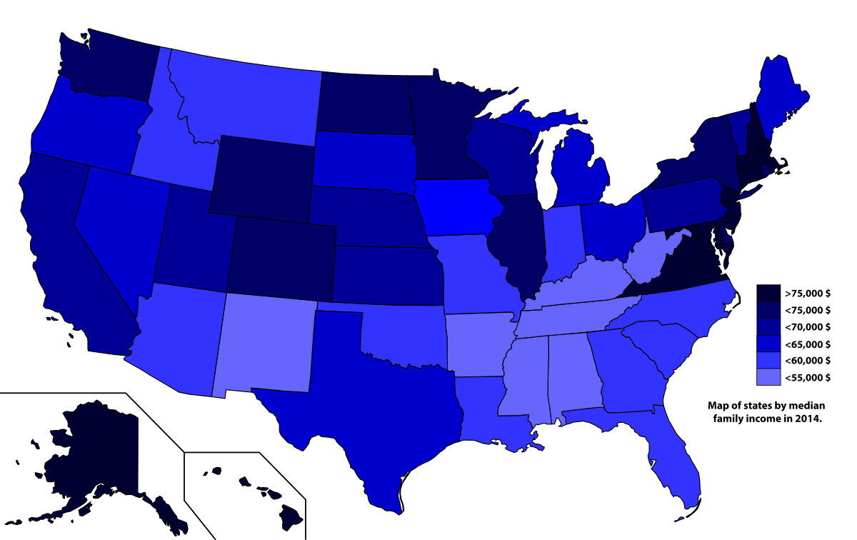 Usa site. Штаты США. Штаты США по доходам. . States of the United States by Income. Median Income by State.