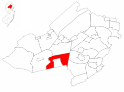 Mendham Township highlighted in Morris County. Inset map: Morris County highlighted in the State of New Jersey.