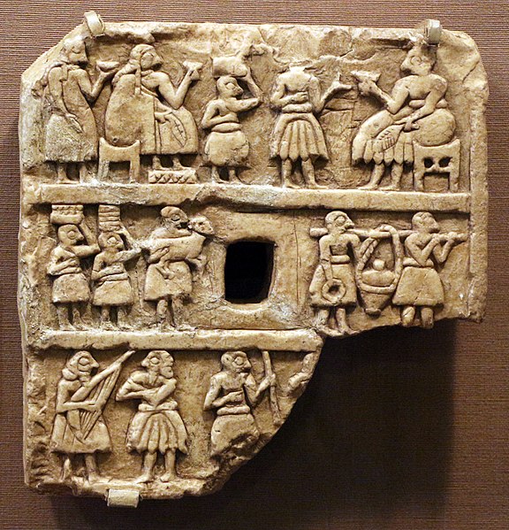 File:Mesopotamia, Periodo proto-dinastico, placca con scena di banchetto, da khafajah, 2650-2550 ac ca.jpg