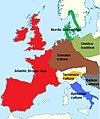 Macro-cultural tradition zones of Bronze Age Europe. Basemap is a