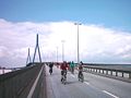 Deutsch: Fahrradsternfahrt in Hamburg am 17.06.07. Auf der Köhlbrandbrücke, Blickrichtung Waltershof.