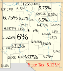 GRT rates by county (not including cities) NM GRT rates.svg