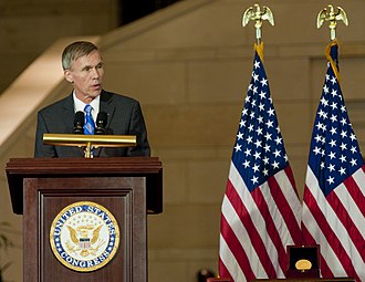 Gen. John Hudson speaks to guests at the Doolittle Raiders Congressional Gold Medal Presentation at Emancipation Hall where he accepted the medal on behalf of the Raiders on April 15, 2015. National Museum of the U.S. Air Force Director Lt. Gen. (Ret.) John Hudson.JPG