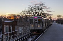 5000-series cars on the Pink Line at North Lawndale North Lawndale Sunset.jpg