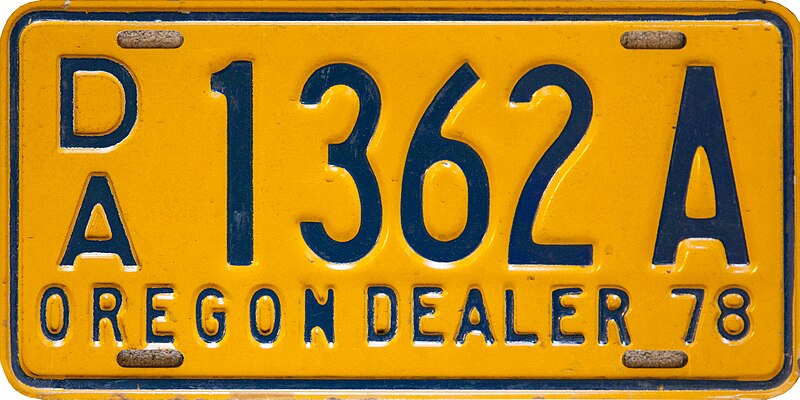 File:Oregon Dealer License Plate - Gold 1978.jpg