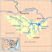 Kansas City en un mapa del río Osage...