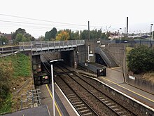 Retford low-level platform,showing the main line crossing and the barrow crossing Overbridge at Retford low-level station.jpg