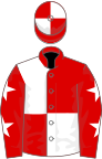 RED and WHITE QUARTERED, white stars on sleeves, quartered cap