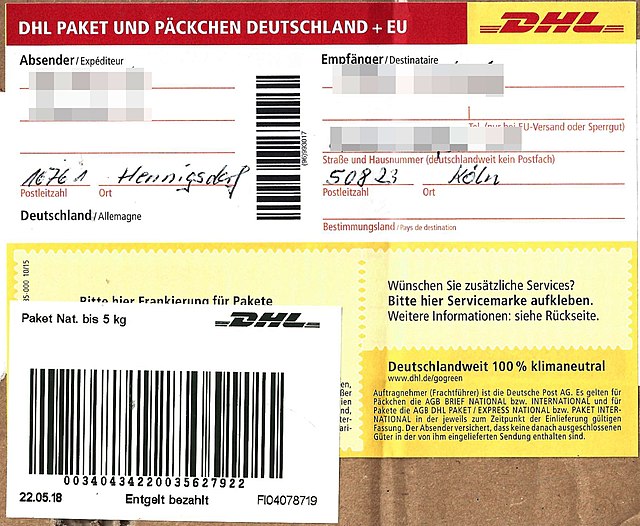 File:Paketaufkleber DHL Entgelt innerdeutsch Nat. bezahlt - 2018.jpg Paket Wikimedia 5 kg Commons Label bis
