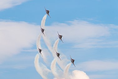 English: Swiss Air Force/Patrouille Suisse Northrop F-5E Tiger II display team at ILA Berlin Air Show 2016.