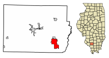 Perry County Illinois beépített és be nem épített területek Du Quoin Highlighted.svg