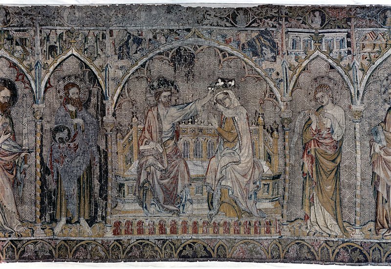 File:Pirnaer Antependium, Marienkrönung und Heilige, Böhmen, vor 1350, Kunstgewerbemuseum, Inv.-Nr. 37417, (c) SKD.jpg