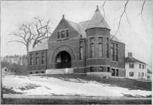 Black and white photograph of the historic 1800s Randall Library structure