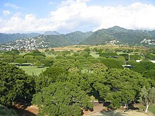 The National Memorial Cemetery of the Pacific occupies Punchbowl Crater. Punchbowl (1249).JPG