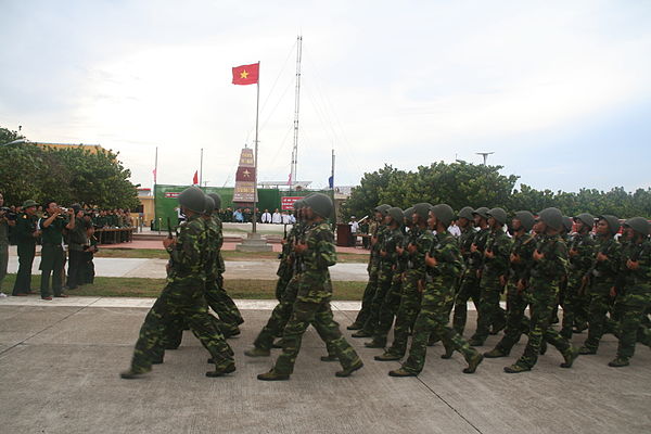 Vietnam People's Navy Naval Infantry marching on Spratly Island