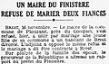 Refus du maire de Plouzané de procéder à un mariage (1923).