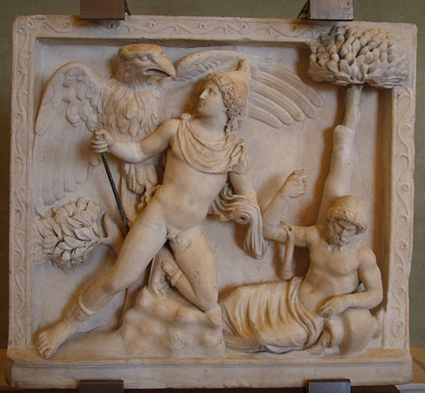 Zeus (or Jupiter) in the form of an eagle abducting Ganymede; 1st-century AD Roman bas-relief