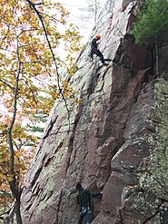 The climb "Cheatah" is a classic line on what is known as Bill's Buttress in the East Bluff