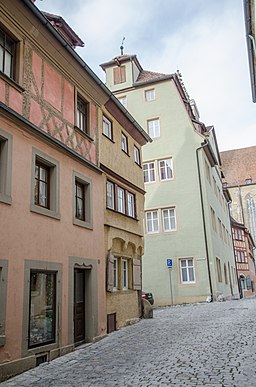 Rothenburg ob der Tauber, Feuerkessel 1, Rosmaringäßchen 1, Grüner Martk 1-001