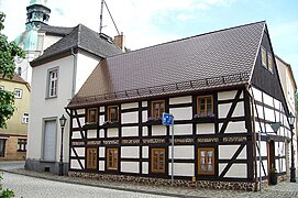 Fachwerkhaus aus der Zeit vor dem Stadtbrand an der Ecke Bahnhofstraße/Hospitalstraße