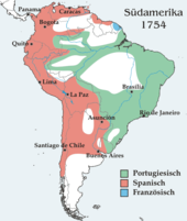 Karte der Gebietsverteilung in Südamerika um 1754