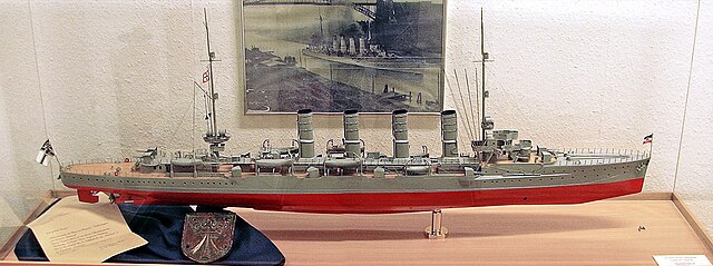 Model of a Magdeburg-class cruiser in the Marinemuseum in Dänholm