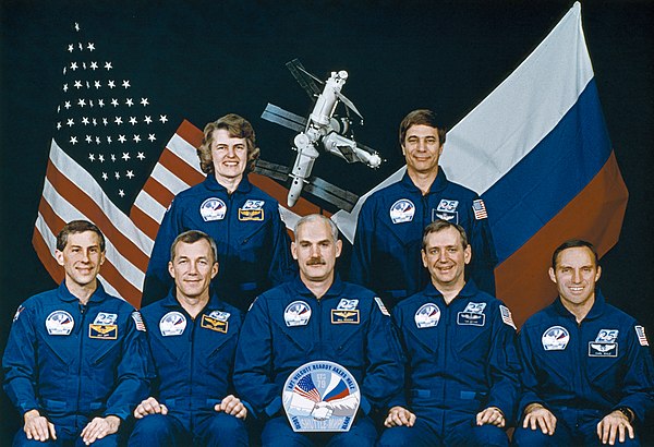 Left to right - Seated: Apt, Wilcutt, Readdy, Akers, Walz; Standing: Lucid, BlahaSpace Shuttle program← STS-78STS-80 →