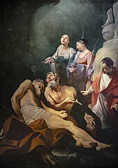 Saint Andrew among the Saints Batholomew, Carlo Borromeo, Lucy and Apollonia (1710-16) by Frederico Bencovich Saint Andrew among the Saints Batholomew, Carlo Borromeo, Lucy and Apollonia 1710-16 - Frederico Bencovich, Senonches, France.jpg