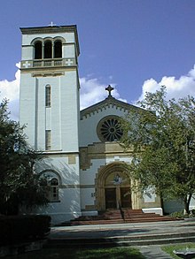 The St. Leo Benedictine Abbey Church is located at University Campus. Saint Leo is affiliated with the Catholic Church. Saint Leo University Church.jpg