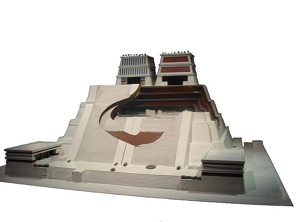 Scale model of the Templo Mayor of Tenochtitlan showing the various stages as it was enlarged over time.